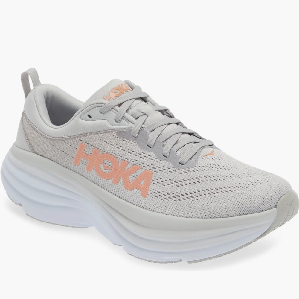 HOKA Bondi 8 Running Shoe Light Gray Womens